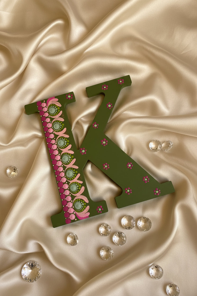 Personalized Hand-Painted Wooden Initial Letter | Dot Mandala Name Decor