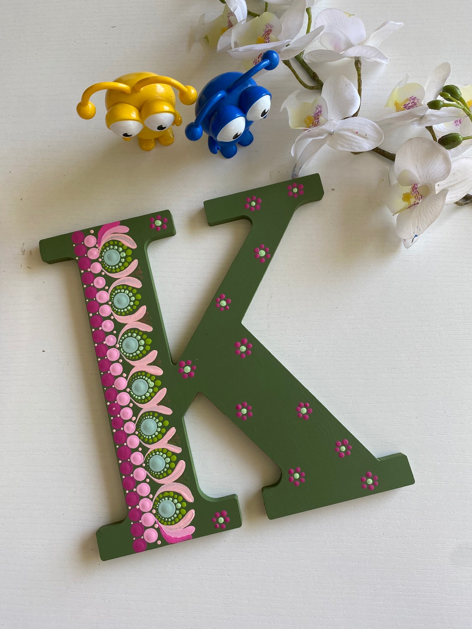 Personalized Hand-Painted Wooden Initial Letter | Dot Mandala Name Decor