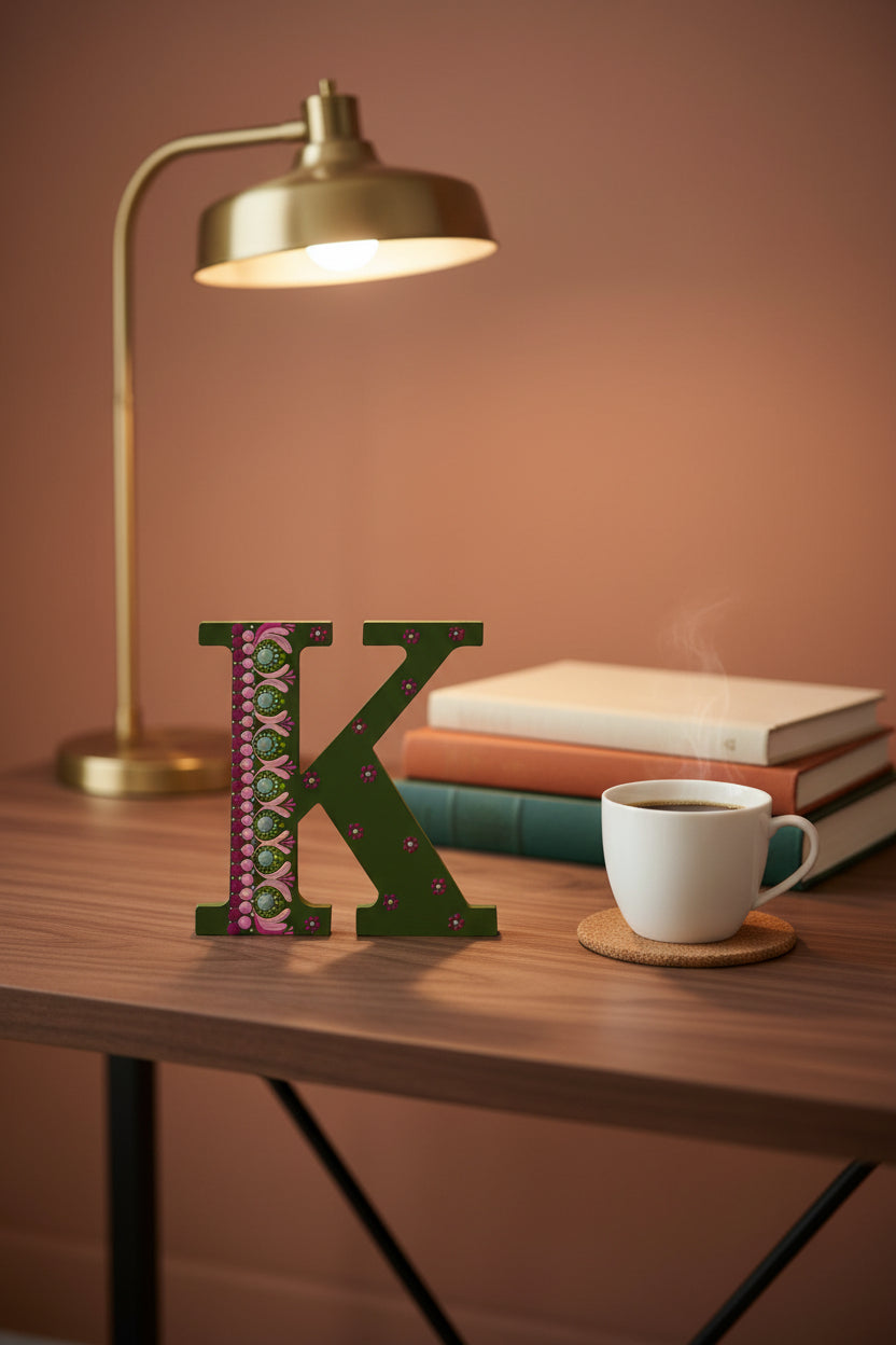 Personalized Hand-Painted Wooden Initial Letter | Dot Mandala Name Decor