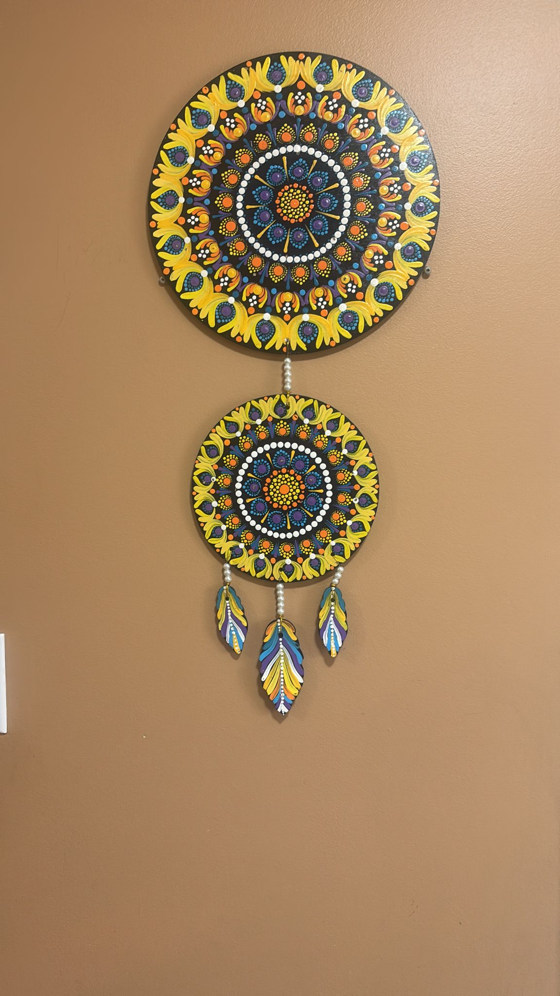 Handcrafted Yellow & Blue Mandala Wall Hanging - Sun & Sky Boho Decor